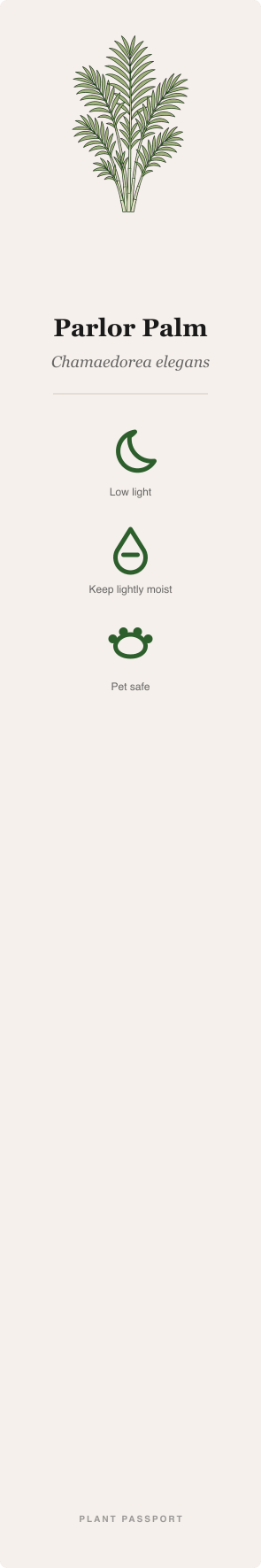 Voorbeeld van de Plant Passport-kaart voor Mexicaanse dwergpalm